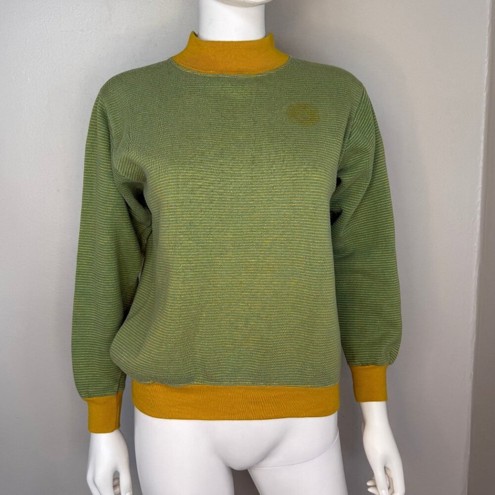 Vintage 1960s Green and Yellow Micro Stripe Sweatshirt, Champion Size Medium